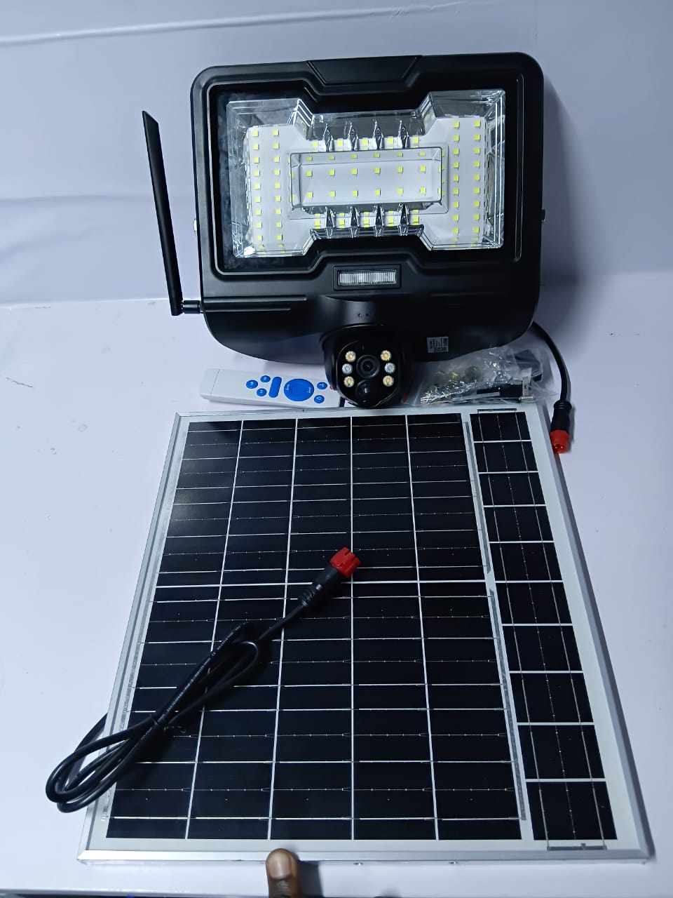 Solar CCTV camera with floodlight